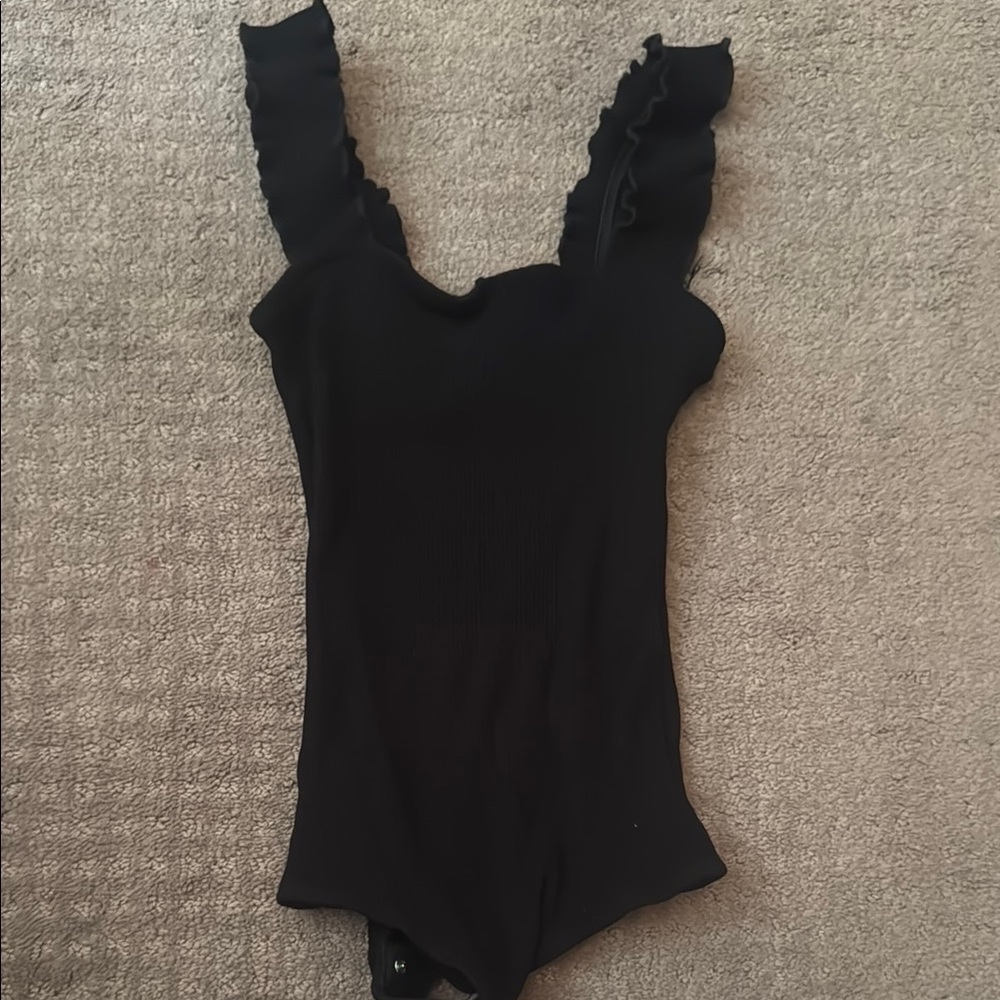 Black Ruffled Sleeveless Bodysuit